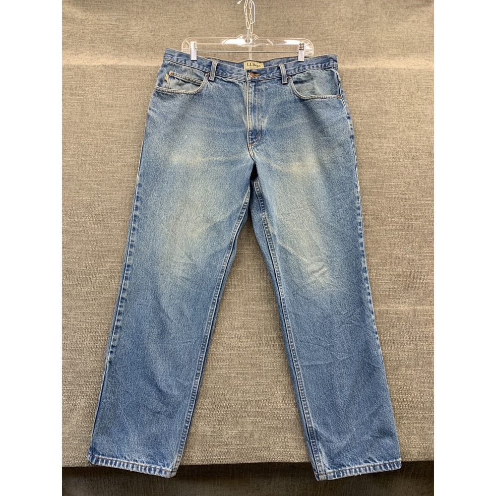 L.L.Bean Classic‎ Fit Jeans Mens 38x30 Blue Denim Cotton Logo Straight Leg